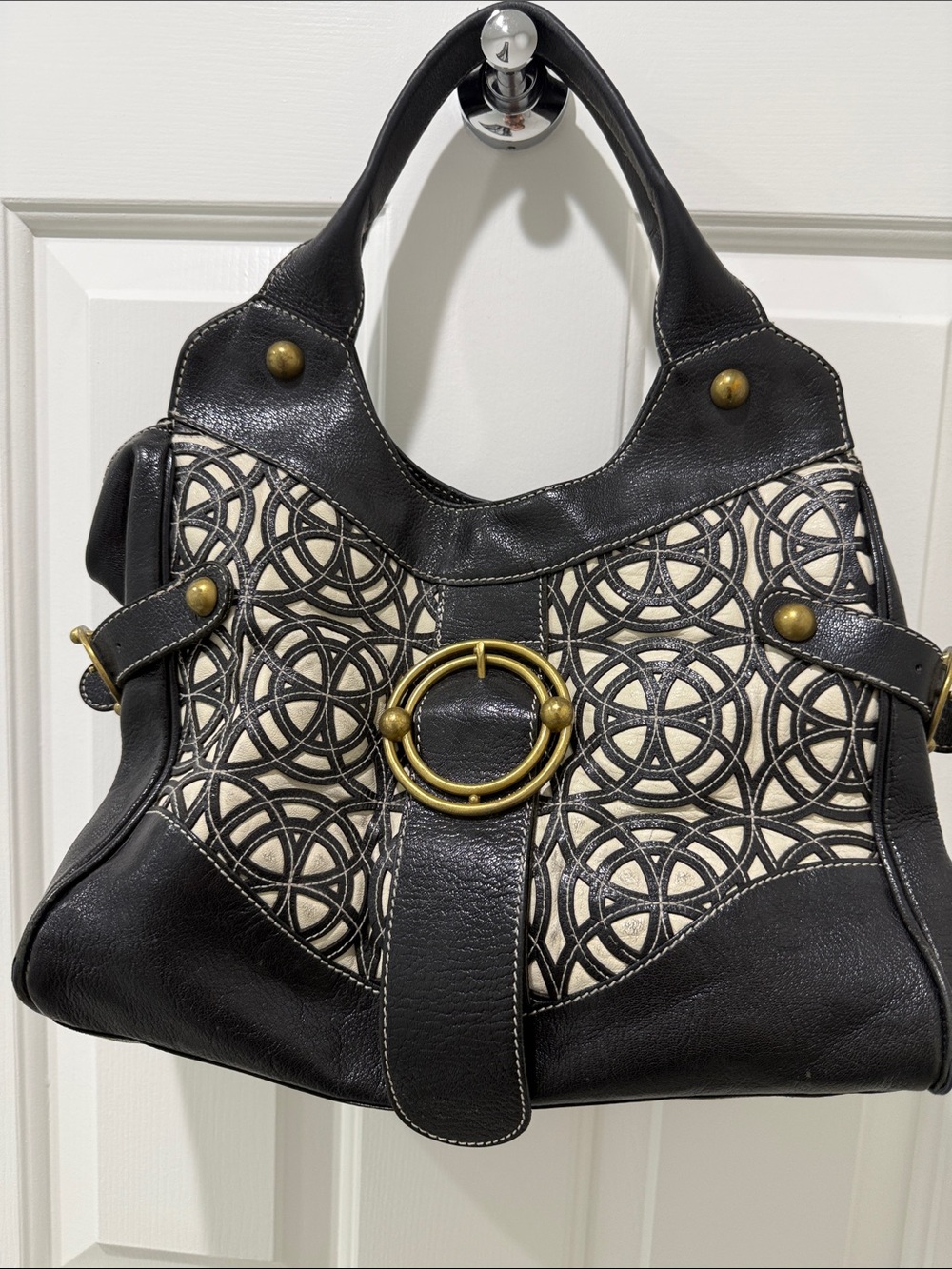 Tracy Reese black white trellis shoulder bag. This bag was used frequently.